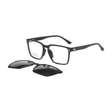 Imagem de Óculos Armação 2 em 1 Clip-On Preto Madeira Cereja Frizz Quadrado