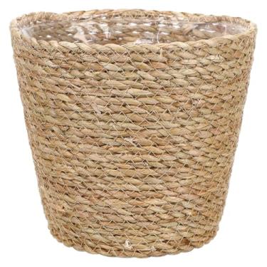 Imagem de KESYOO Cesta de flores tecida, vaso de palha tecido à mão, vaso de flores decorativo interno com forro, marrom claro, 21 x 21 x 21 cm