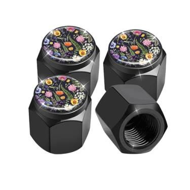 Imagem de Pacote com 4 tampas de haste de válvula de pneu, tampas de haste de roda de carro, tampas de válvula de ar de alumínio, ajuste universal para carros, SUVs, caminhões, bicicletas e motocicletas (lindas