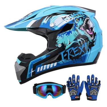 Imagem de OUMURS Capacete DOT Youth Dirt Bike com óculos e luvas para crianças de 5 a 14 anos, capacete ATV infantil para meninos e meninas, motocross BMX MX UTV Offroad Street Go Kart Riding Dirt Bike