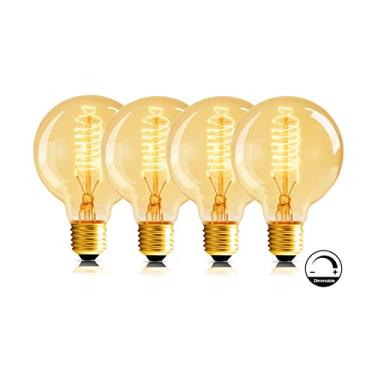Imagem de Lâmpada Edison Globe G80, lâmpada Edison vintage grande, pacote com 4, lâmpadas de filamento espiral, base E26 - luz âmbar suave 60W 2700K 110V regulável - lâmpadas G80(G25) para iluminação decorativa