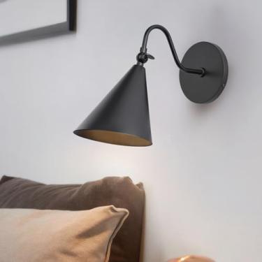 Imagem de Pirxxiy Arandelas de parede pretas macias modernas com forma de metal móvel, luminária de cabeceira de metal estilo pescoço de ganso, luminária de parede para decoração de quarto, luminária de leitura