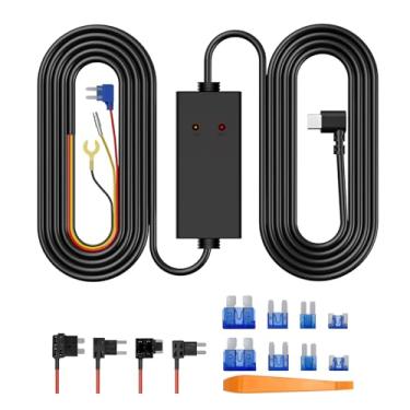 Imagem de Veement Kit de cabo rígido de câmera de painel tipo C de 3,5 m (V5F), 12V-24V a 5V 3A cabo de alimentação carregador de câmera de painel de carro com 4 torneiras de fusível, proteção de baixa tensão