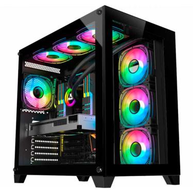 Imagem de Gabiente Gamer Aquário K-mex Space Atx, Cg-p2r4, Lateral E Frontal Em Vidro Temperado, Usb 3.0 - Preto