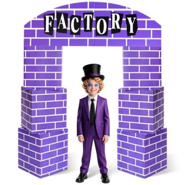 Imagem de Engrowtic 7 peças de tijolos roxos de papelão, castelo, arco de fábrica, tema de fábrica, decorações de festa, 119 x 139 cm, caixa de brinquedo de papelão, castelo, pano de fundo para carnaval