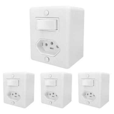Imagem de Kit 4 interruptor 1 tecla simples 6A Com Tomada 10A 2 Pino + Terra 250