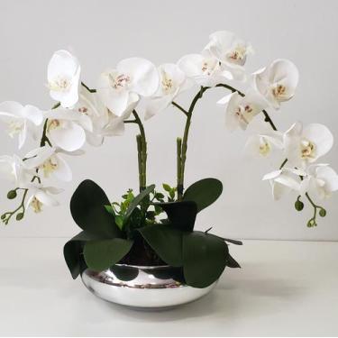 Imagem de Arranjo Flor Orquídeas Artificiais Branca No Vaso Montado - La Caza St