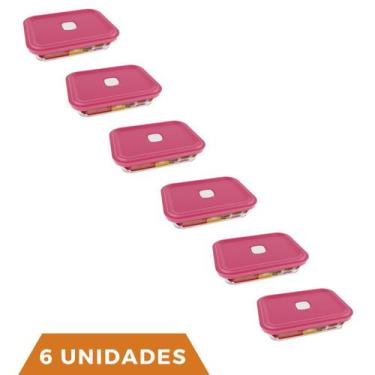 Imagem de 6 Potes de Vidro Facilita Retangular Marmita 750Ml Marinex - NADIR FIG