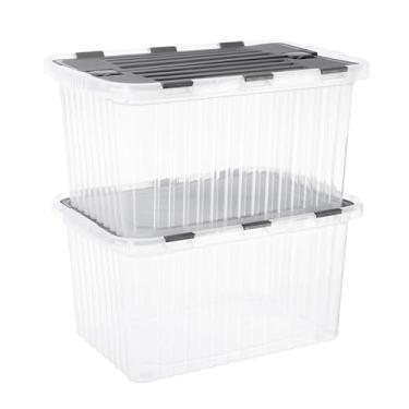 Imagem de Superio Recipiente de armazenamento transparente com tampa, 35 quartos, bolsa de armazenamento com tampa articulada, caixa organizadora para armário, casa, dormitório (pacote com 2)