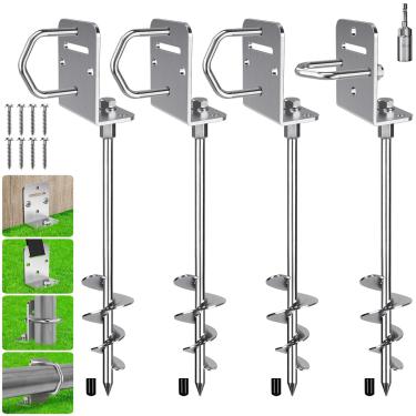 Imagem de BeneLabel Âncora de solo, estaca de trampolim de 50 cm, parafuso de âncora oscilante, 4 peças, tempestade de vento resistente, ponta de areia de terra, espiral de 7,2 cm para estrutura de escalada