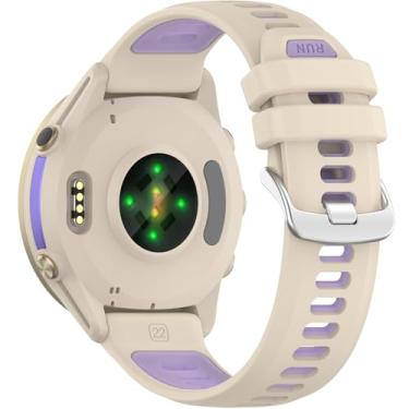 Imagem de Miimall Pulseira robusta para Garmin Forerunner 970/570 47 mm/255/265 Music, sem lacunas, ajuste rápido, pulseira de silicone colorida ajustável para Venu 2/3, Vivoactive 4 para mulheres, branco-roxo