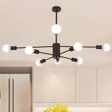Imagem de Nordic Molecule Lustre Matte Black Finish Pingente Luz Mid Century Sputnik Lustre Pendurado Lâmpada Moderna Industrial Ferro Luminária De Teto, Black, 8 Lights