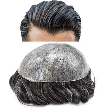 Imagem de Toupee For Men Substituição do Sistema de Cabelo Humano Pele de Poliuretano Injetado Perucas Masculinas Durável 20 X 25 cm #1B30 Off Black com 30% Cabelo Grisalhos -120% Densidade Média Leve a Média