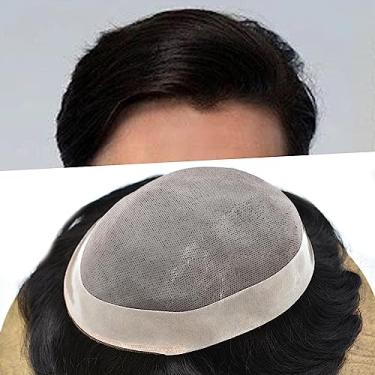 Imagem de LYRICAL HAIR Toupee for Men Hair System Substituição Monofilamento Peruca Masculina Toupee Durável Poli Revestido NPU Around Peruca para Homens Unidade de Peça de Cabelo Humano 120% Densidade 15 X 23