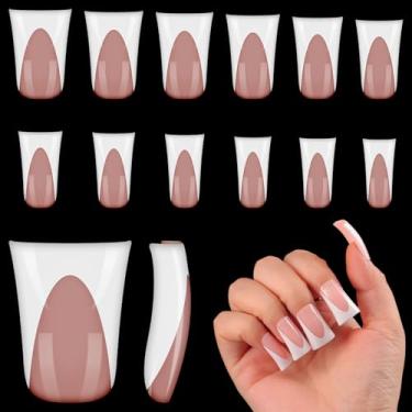 Imagem de outopen 120 peças de pontas curtas para unhas de pato, caramelo, rosa, francês, cobertura total, pontas de pato para pressão ampla, pés de pato de cristal, pontas de unhas para extensão acrílica de