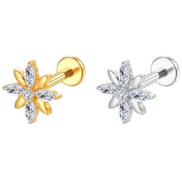 Imagem de LOMISS Piercing Helix Conch Titanio Piercing Orelha Titanio Piercing Nariz Piercing Labret Tragus Zircônia (Dourado)