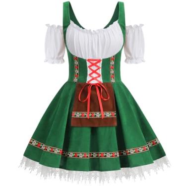 Imagem de GRAJTCIN Fantasia feminina Oktoberfest Dirndl bávaro alemão vestido plus size Octoberfest roupas para carnaval de Halloween (3GG, verde)