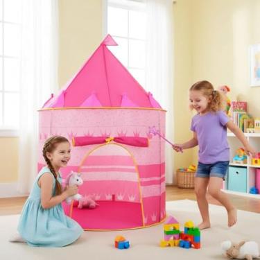 Imagem de Barraca Infantil Castelo de Princesa, Rosa, Tenda Dobrável com Janelas e Porta, Cabana para Meninas
