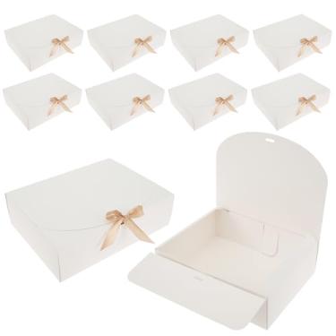Imagem de QENWKXZ 10 caixas de presente com tampas, caixa de presente de papel de 26 x 19 x 8 cm, caixa de presente de dama de honra com fita para casamento, embalagem, presente, aniversário, cupcake festa