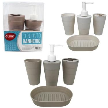 Imagem de Kit De Banheiro 4Pc Porta Escovas/Copo/Saboneteira Dispenser