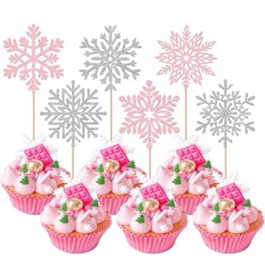 Imagem de 36 Pack Snowflake Cupcake Toppers Glitter Winter Snowflake Cupcake Picks Winter Frozen Cake Decorations Christmas Baby Shower Kids Birthday Party Supplies Light Pink Silver