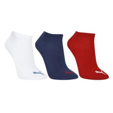 Imagem de Kit Meia Sapatilha Puma Esportiva C/ 3 Pares Masculina, Marinho, Branc