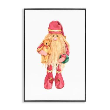 Imagem de Stupell Industries Elfo do Papai Noel com urso de pelúcia preto emoldurado, arte giclée, design de Nancy Overton, 76 x 50
