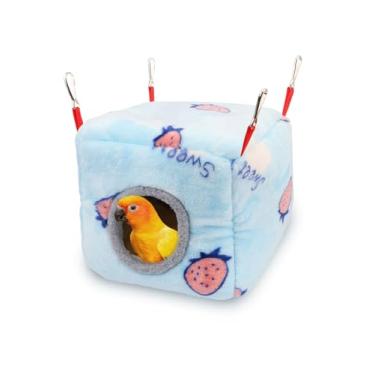 Imagem de Wontee Casa de ninho de pássaros, cama quente de inverno para gaiola, rede suspensa, cabana para papagaios, periquitos, periquitos, caique, senegal, calopsitas conures (médio-19 x 19 cm x 19 cm)
