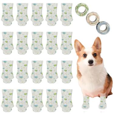 Imagem de OTKARXUS Sapatos descartáveis para cães, 20 peças, meias descartáveis para cães, patas param de lamber com bandagem autoadesiva, proteção à prova de vento, botas para cães de estimação, cobertura para