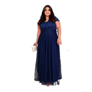 Imagem de Vestido Longo de Festa Plus Size - Glamoor Festa, Azul marinho, G1