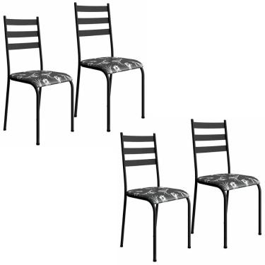 Imagem de Kit 4 Cadeiras 541 Sala Jantar Cozinha Pés Aço Tubular Floral Preto