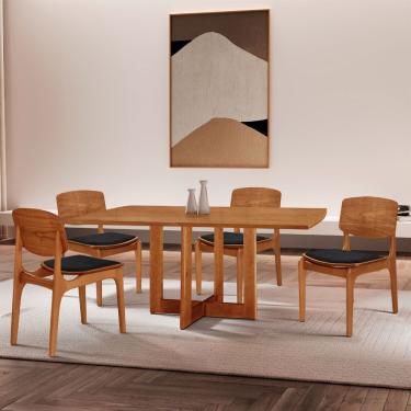 Imagem de Mesa 120 Laminado Com 4 Cadeiras Malta Gold Moderna Mobília Linho Preto / Imbuia Nat.