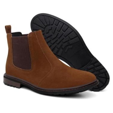 Imagem de Botina Rústica Confortavel Couro Camurça Masculino - S/M, Marrom caram