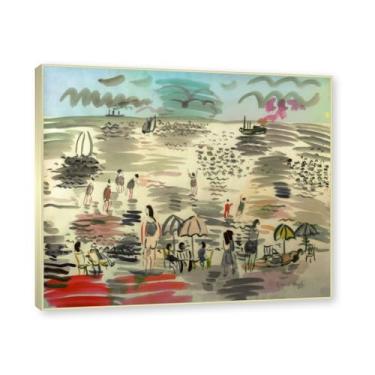 Imagem de Moldura de champanhe. Impressões Raoul Dufy, (A praia), pôster de viagem vintage, arte impressionista, imagem de arte de parede em tela para decoração de casa. 40 x 48 cm-15,7 x 18,9 pol