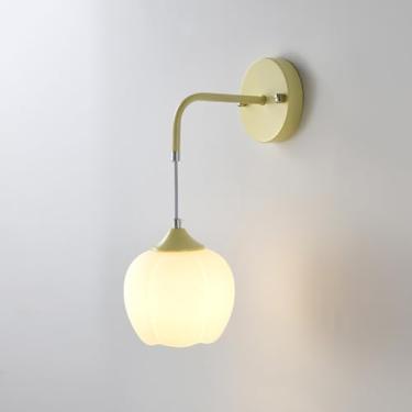 Imagem de Luminária de parede moderna de vidro branco, luminária de parede com arte em vidro floral francês, luminária de parede nórdica com decoração verde creme, elegantes arandelas de vidro com flo