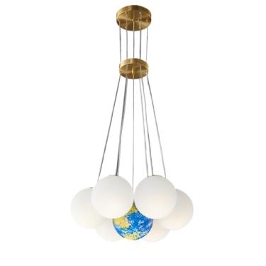 Imagem de Lustre moderno de aglomerado de globo de bolha, lua, planeta, luz pendente de meados do século, esfera branca de leite, luminária suspensa de teto para crianças, quarto, sala de estar, cozin