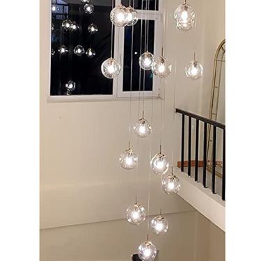 Imagem de Lustre longo moderno e minimalista para escada, várias luzes, criativo, sala de estar, loft, lustre, duplex, oco, hotel, villa, escada, teto alto, luz pendente, luz LED (tamanho: 10 bolas)