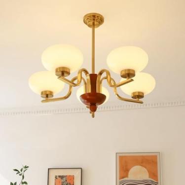 Imagem de Lustre moderno Lustres de vidro leitoso Luminária pendente grande de teto branco dourado Luminária pendente em forma de V Lustre redondo de madeira para sala de estar Sala de jantar Quarto C