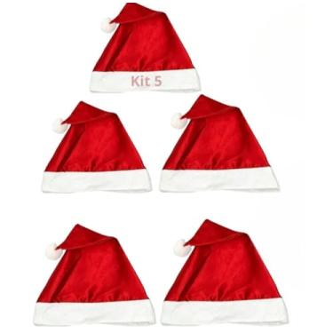 Imagem de Kit 5 Gorros de Natal com Costura Dupla e Pompom Cheio Gorro em Veludo | Qualidade Visível | Tamanho Único