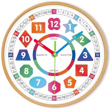 Imagem de Relógio de parede para crianças - relógio de ensino fácil silencioso sem tique-taque operado por bateria relógio colorido para ensino decorativo para quarto de crianças, sala de aula, sala de jogos