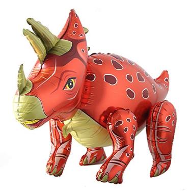 Imagem de Balões de Dinossauro Tiranossauro em pé para festa de aniversário, kit de decoração de chá de bebê, artigos infláveis para festas, presentes para crianças e adultos (Tricerátopos 3D vermelho)