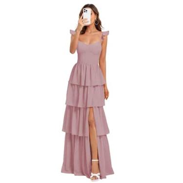 Imagem de Vestido de dama de honra Dessiny Dusty Pink em camadas com babados 202