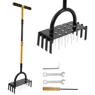 Imagem de Aerador de grama, aerador de grama de aço carbono com 16 pontos, ferramentas aeradoras de grama pré-montadas com alça em T para quintal, ferramenta prática de aeração de grama para manutenção de solo