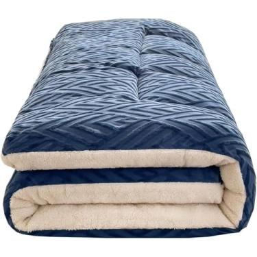 Imagem de Colchão De Chão Futon Engrossar Colchão De Tapete De Tatame Futon Colchão Topper Único Roll Up Colchão Dobrável Portátil Colchão De Dormir Para Sofá De Hóspedes, Blue Blu, 150x200cm