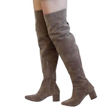 Imagem de Bota Cinza Over Cano Alto Acima Do Joelho Feminina Em Couro - Lirom, C