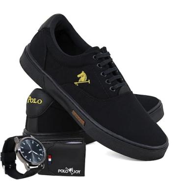 Imagem de Kit Sapatênis Lona com Relógio e Carteira Masculino Casual - Polo Joy,