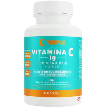 Imagem de C-TRIPLE VITAMINA C 1G + ZINCO 10MG + VITAMINA D 400UI 30 COMPRIMIDOS - DIVINA PHARMA
