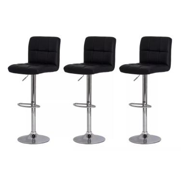 Imagem de KIT COM  3 Banquetas Gomos Confort em Cour?ssimo, Girat?ria, com Regulagem de Altura Preta