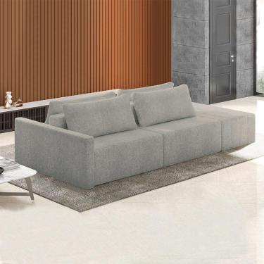 Imagem de Sofá Ilha Modulado Milos 252cm Puff Lateral Bouclê Cinza G33 - Gran Belo