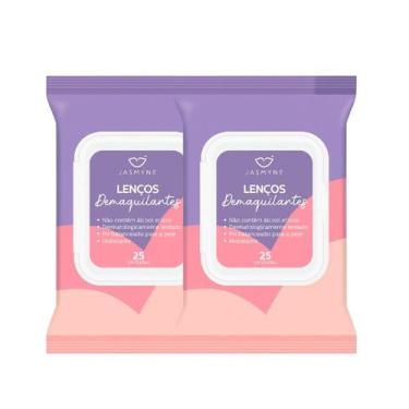 Imagem de Kit Com 2 unidades Lenços Demaquilantes Jasmyne Com 25 Lenços, Rosa